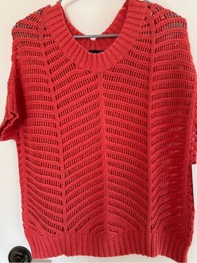 Karen Kane Red Open-Knit Short Sleeve Sweater